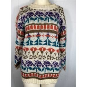Knit Knit Vintage 90s colorful floral Aztec print crew neck sweater in Size M